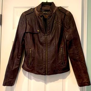 Guess brown leather jacket, size medium